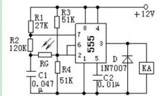 ·ԭͼ 18 ʾ޹ʱ RG ֵܴ 1M ϣ 555 ʱɵ· 2 š 6 ŵѹԼΪԴѹ 1/2  6V ̵ϣʹʧ KA Ա״̬ й䵽 RG ϣ C1 ĵ