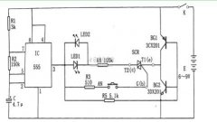 ΪһɿعٲԵ·ͼ Ҫ 555 ɡòźŷպϵͨ·ܡɿع SCR ɡϿɿع SCR °ť AN  555 ߵƽʱ LED1  R4 ɿع SCR  BG2 γɱպϻ
