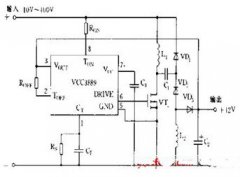 Ϊһ UCC3889 Ӧõ·ͼ ѹֱѹͨ RON ӵ TON ţ RON ĵʼ C3 硣 VCC  8.4V ʱƬǷѹ·ضϣ͵ƽ VCC ﵽ 8.4V  DRIVE ߵƽʹܿ