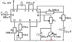 CD4046 ͨõ CMOS ໷ɵ·صǵԴѹΧΪ 3V  18V 迹 ( Լ 100M  ) ̬СƵ f0 Ϊ 10kHz ¹ĽΪ 600  W ΢ ƵʼñָʾƵʵĸߵ͡ R1  47k ̶ 51k 