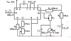 CD4046ͨõCMOS໷ɵ·صǵԴѹΧΪ3V18V迹(Լ100M)̬СƵf0Ϊ10kHz¹ĽΪ600W΢ ƵʼñָʾƵʵĸߵ͡R147k ̶51k ĵλ, R4R5C4